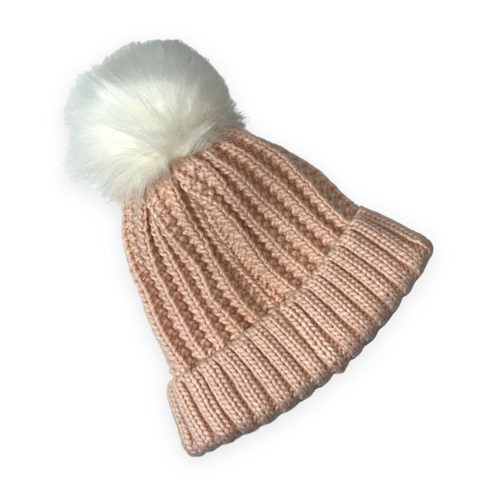 Toby Peach‎ Cable Knit Winter Hat Beanie with Pom Pom